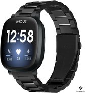 Stalen Smartwatch bandje - Geschikt voor  Fitbit Versa 3 stalen band - zwart - Maat: L - Strap-it Horlogeband / Polsband / Armband