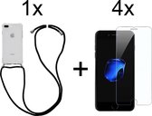 iPhone 6/6S Plus hoesje met koord transparant shock proof case - 4x iPhone 6/6S Plus screenprotector