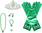 Het Betere Merk - Speelgoed meisjes - Groene prinsessenhandschoenen - Tiara / Kroon - Juwelen - voor bij je prinsessenjurk - prinsessen speelgoed voor bij je verkleedjurk