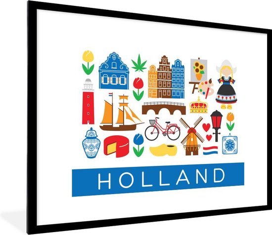 Razernij Heel verrassing Fotolijst incl. Poster - Illustratie van symbolen die te maken hebben met  Nederland -... | bol.com