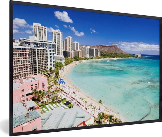 Photo encadrée - La plage de Waikiki au large de Honolulu sur Hawaï cadre photo noir 90x60 cm - Affiche encadrée (Décoration murale salon / chambre)
