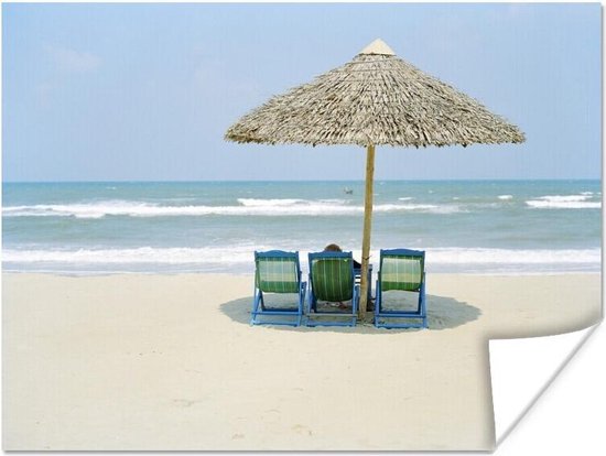 Poster Un parasol en paille sur une plage 160x120 cm - Tirage photo sur  Poster... | bol.com