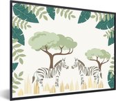 Fotolijst incl. Poster - Illustratie van twee zebra's in pastelkleuren - 40x30 cm - Posterlijst