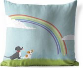 Buitenkussens - Tuin - Een illustratie van twee hondjes onder een regenboog - 60x60 cm