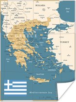 Poster Blauw met gouden kaart van Griekenland - 60x80 cm
