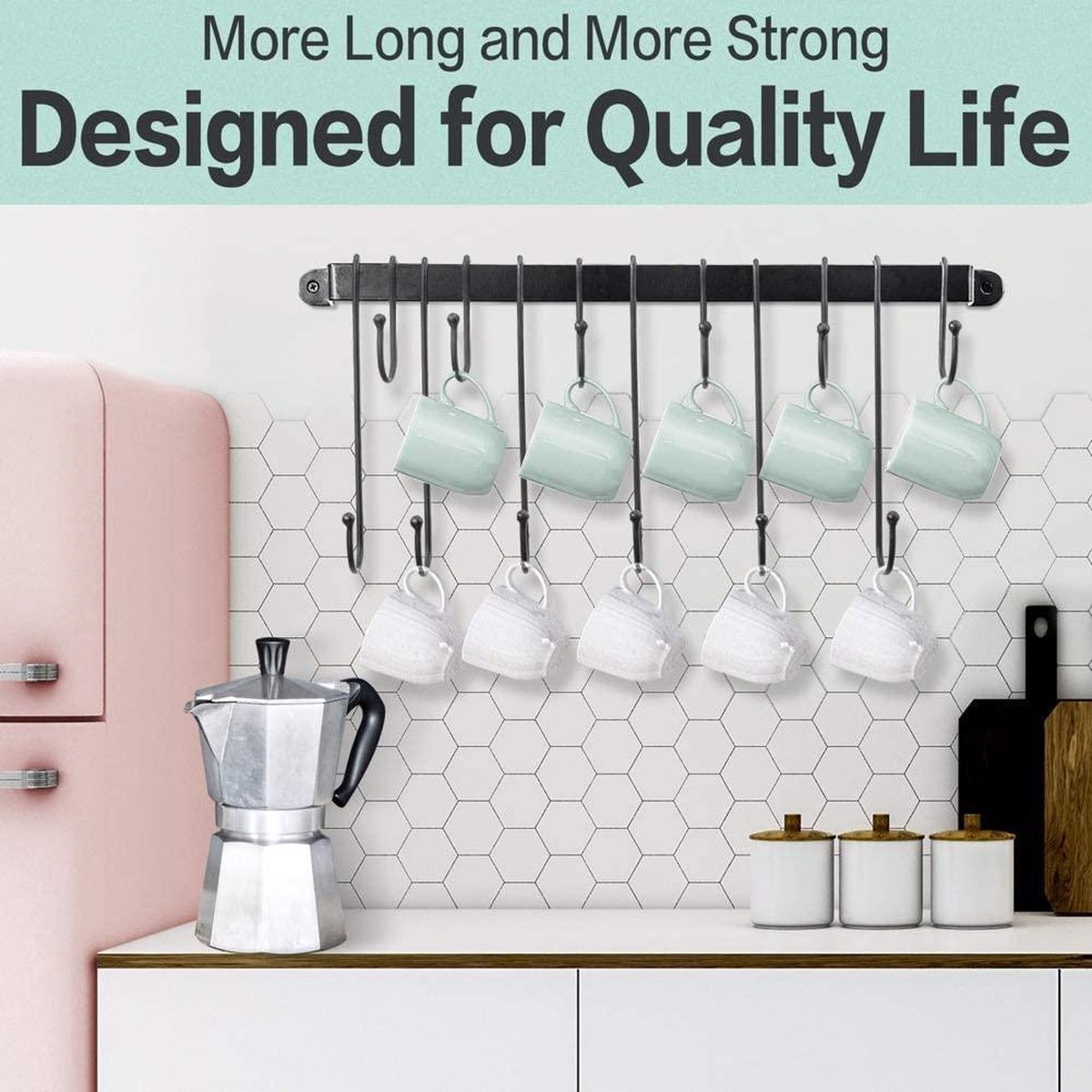 Tonxus Mokhouder onder kast, mokhaken onder kast, mokken rekken onder plank, mokken opknoping rek onder kast, kopjes organizer rekken voor mokken koffiekop en keukengerei (zwart