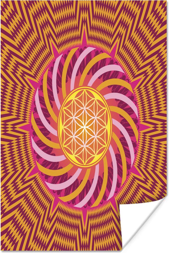 Poster Illustratie van een mandala met en zigzag achtergrond - 20x30 cm