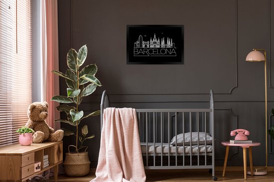 Skyline Barcelona sur fond noir 60x40 cm