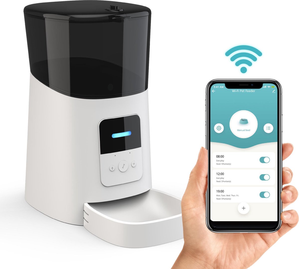 DKProducts Automatische Voerbak Wit - Voerautomaat Met App - Smartphone Besturing - Voerinhoud 6 Lit