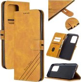 Voor Samsung Galaxy S21 Ultra 5G Stiksels Stijl 2-Kleur Koe Textuur Horizontale Flip PU Lederen Case met Houder & Kaartsleuf & Lanyard (Geel)