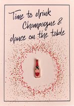 Verjaardagskaart met Champagne Broche en Envelope | Klein Cadeautje met Wenskaart | Champagne Pin voor Vrouwen | Leuke Uitnodiging voor Feestjes