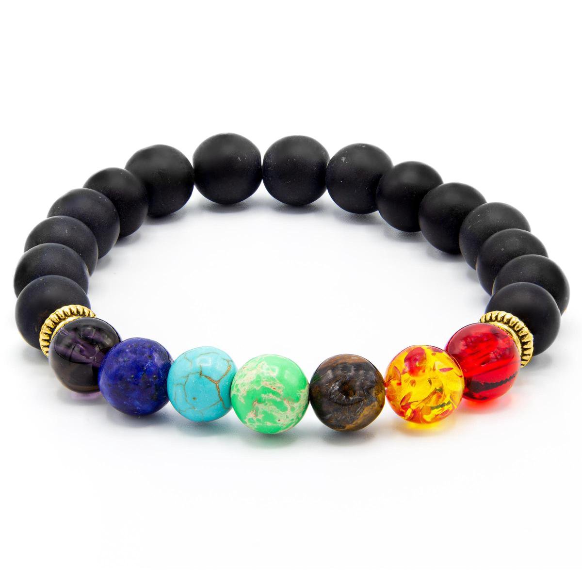 Victorious Chakra Zwarte Natuurstenen Kralenarmband – Unisex Armband – 16.5cm
