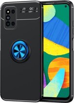 Voor Samsung Galaxy F52 5G Metalen Ring Houder 360 Graden Roterende TPU Case (Zwart Blauw)