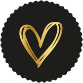 Sluitzegel Groot Kartel rand – Gouden Hart – Zwart | Hart - Hartjes - Stickers | Envelop sticker - Geboorte kaart – Huwelijk – Verjaardag – Bedankje | Cadeau – Gift – Cadeauzakje |