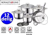 Royalty line Pannenset - 12 Delig Pannenset met Glazen Deskel - Pannenset RVS - INOX - RL1232