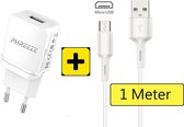 Oplaadstekker met Micro-USB Kabel | 1 Meter | USB Power Oplader voor Samsung / Xiaomi / OPPO / Huawei / LG / Sony / HTC | Lader met Micro USB Kabel