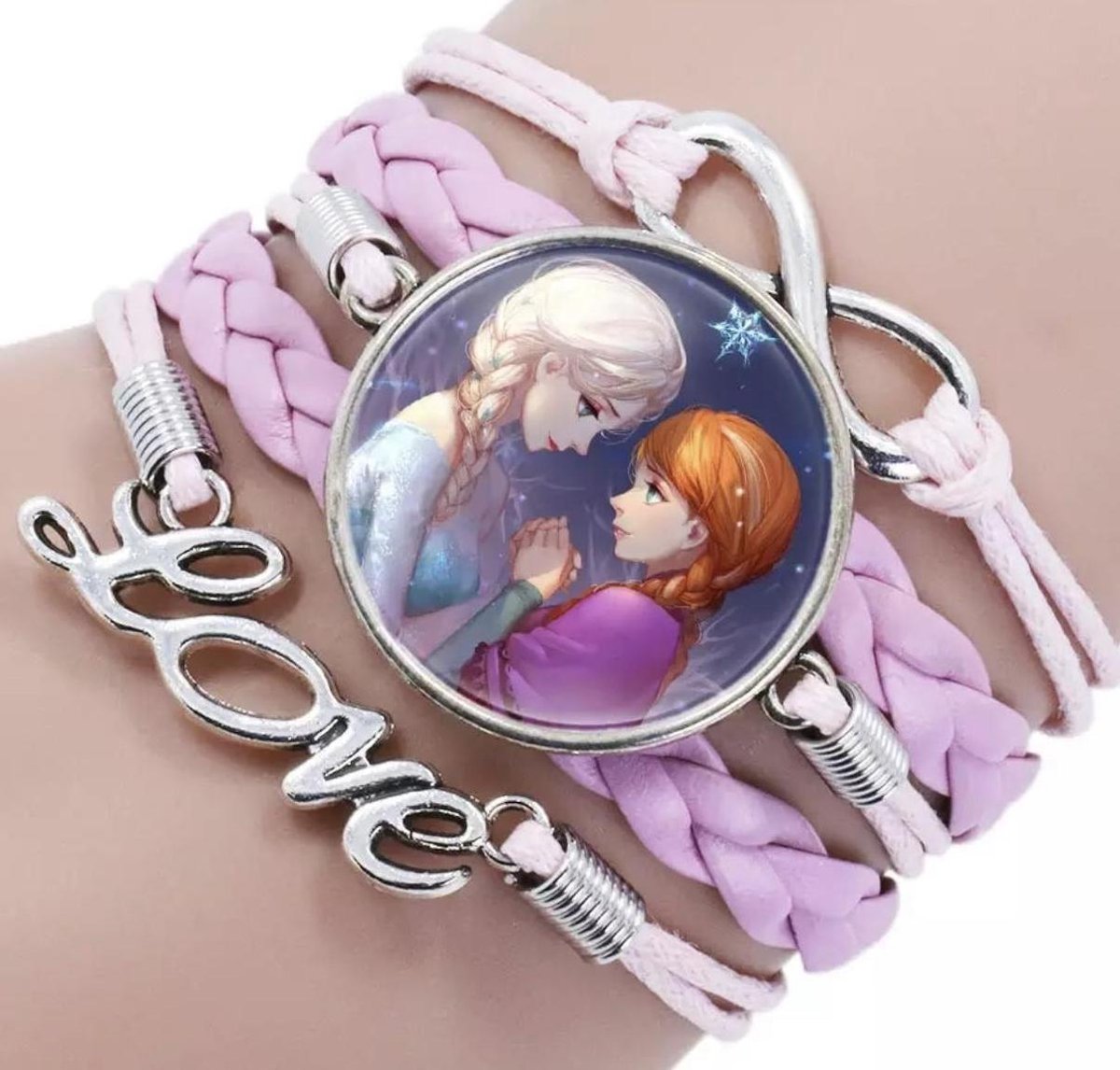 Kinder armbandje met Frozen afbeelding van Elsa en Anna roze