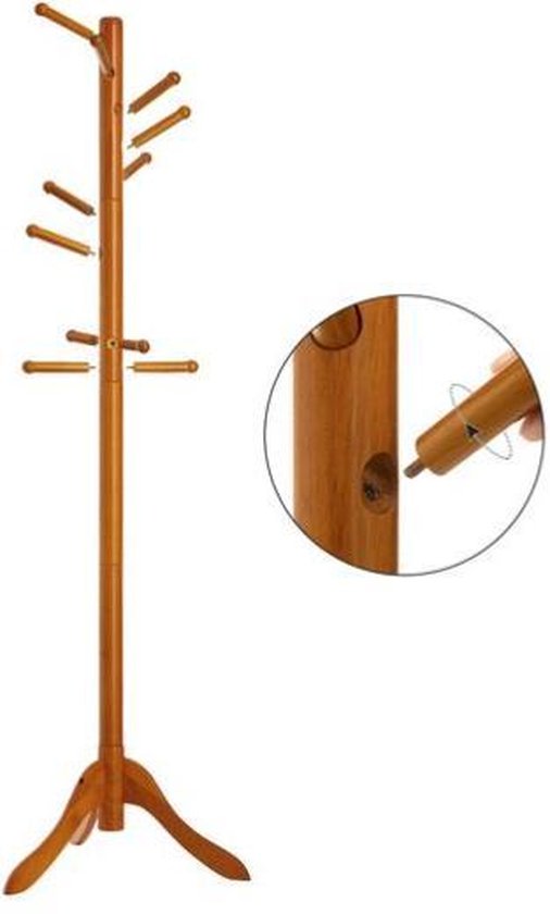 Bayt Houten Kapstok Stand - Staande Kapstok met 8 Haken | Verstelbare 175cm Kapstokstandaard | Hal Kapstok voor Kleding, Tassen en Hoeden, Zwart