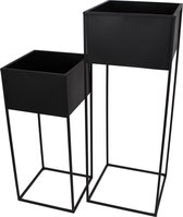 Lux - bloempot- rechthoek- metaal- zwart - 37x37x98-set van 2