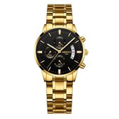 NIBOSI Horloges voor Vrouwen – Quartz - Ø 36 mm – Goud/Zwart - Waterdicht tot 3 BAR - Chronograaf - Geschenkset