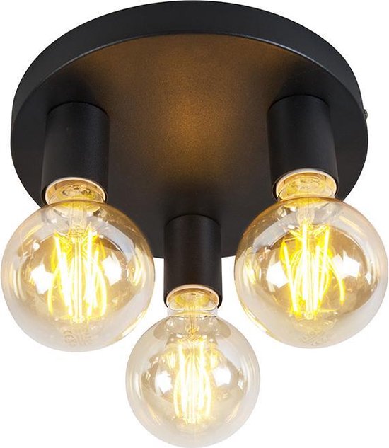 QAZQA facil - Klassieke LED Smart Plafondlamp incl. wifi - 3 lichts - Ø 34.5 cm - Zwart - Woonkamer | Slaapkamer | Keuken