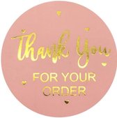 Stickers rond "Multiplaza" 50 stuks - THANK YOU FOR YOUR ORDER - roze - bedankt - promoten bedrijf - roze - gouden kleurletters - hobby - bedrijf - webshop - bestellingen - brief - pakket