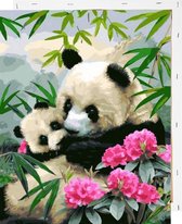 Schilderen op Nummer Panda Bloem 40x50 met Frame Volwassenen & Kinderen - Kleuren op Nummer - Paint by Number - Hobbypainting.nl®