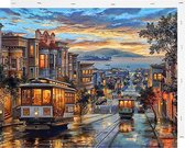 Schilderen op Nummer Tram Straat 40x50 met Frame Volwassenen & Kinderen - Kleuren op Nummer - Paint by Number - Hobbypainting.nl®