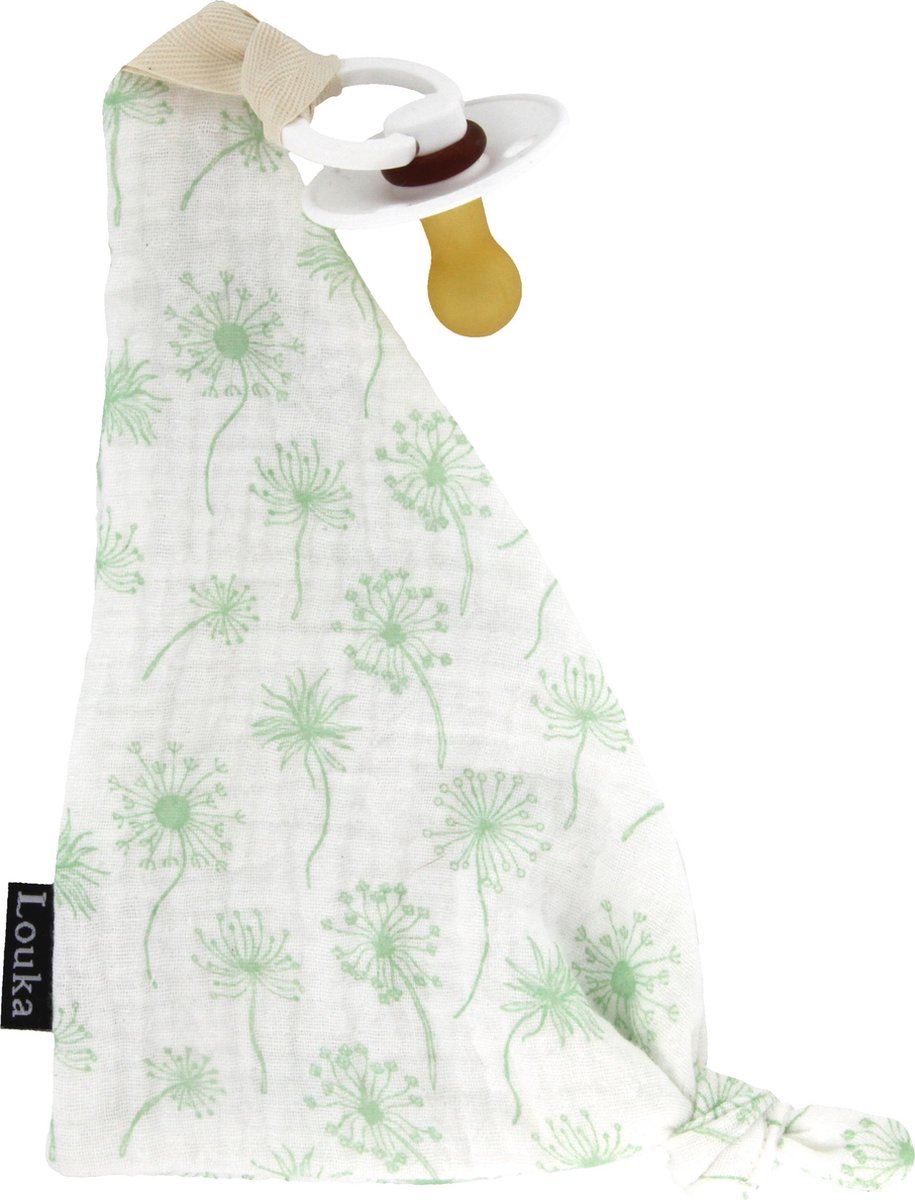 Goedkoopste Louka speendoekje driehoek paardenbloem groen - wit - jongen - meisje - hydrofiel katoen - speenknuffel -excl. bibs speen