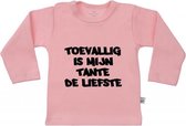 Shirt roze lange mouw met tekst. 74/80