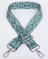 Bag Strap - Bagstrap - Tassenriem - Schouderband - Verstelbaar - Groen Blauw Kleurrijk Motief - Zilveren Gesp