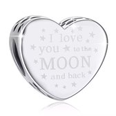 Zilveren Bedel I love you to the moon and back | Liefde | Sieraad Hart | Sterling zilver 925 | Bedels  Beads | Kerst / Sinterklaas Cadeau Tip | Past  op je Pandora armband | Romystones