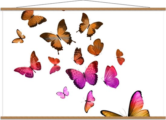 Schoolplaat – Mooie Vlindertjes op Witte Achtergrond - 150x100cm Foto op Textielposter (Wanddecoratie op Schoolplaat)