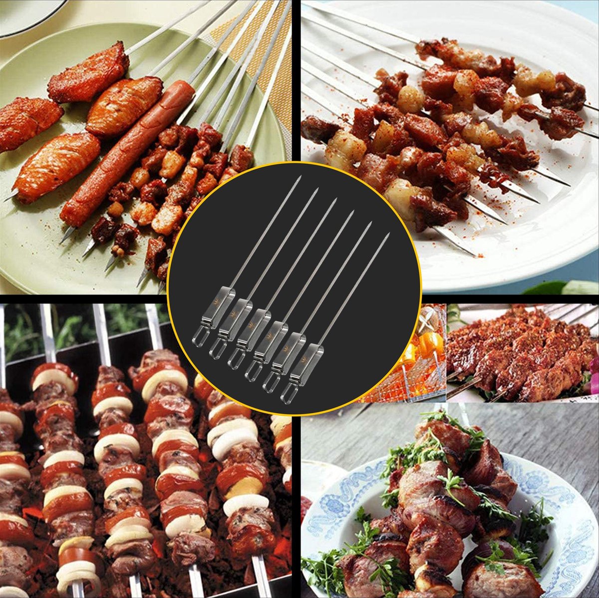 Brochettes en acier inoxydable: 10 grandes brochettes en acier inoxydable  Premium de 45,3 cm - Accessoires pour barbecue et kebab