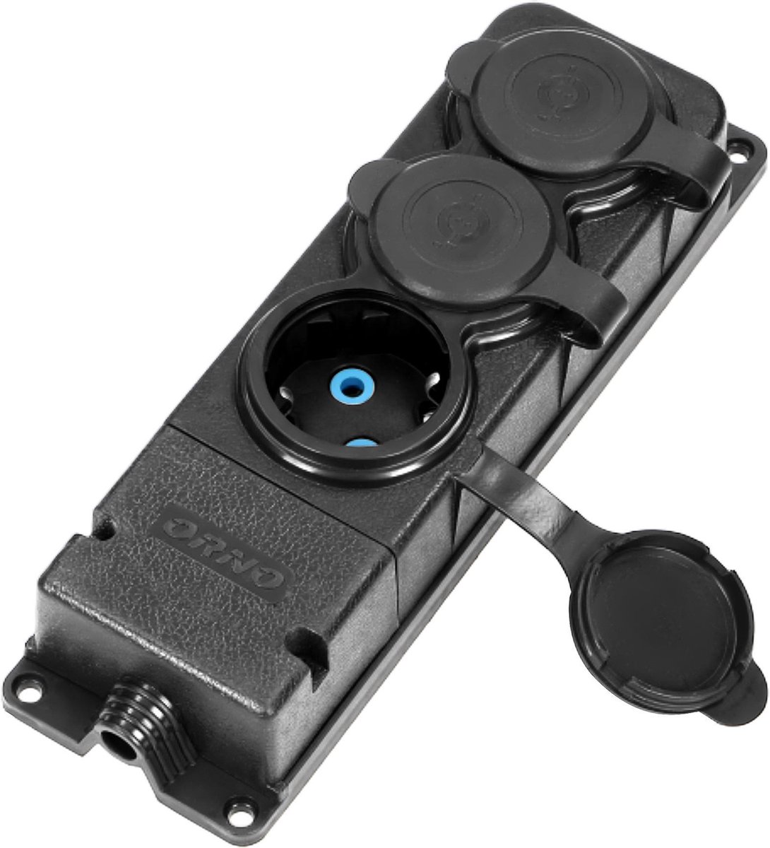 Heavy-duty opbouw wandcontactdoos met afdichting - Vochtbestendig rubber IP44 - Verdeeldoos 3-Voudig- Brandwerend - Zwart