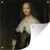 Tuinposters Portret van een vrouw, mogelijk Maria Trip - Schilderij van Rembrandt van Rijn - 50x50 cm - Tuindoek - Buitenposter