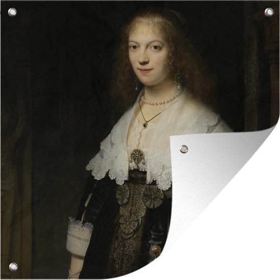 Posters de jardin une femme, peut-être Maria Trip - Peinture de Rembrandt van Rijn - 50x50 cm - Toile de jardin