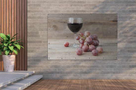 Gros plan de raisins et verre de vin Affiche de jardin 180x120 cm - Toile de jardin / Toile d'extérieur / Peintures d'extérieur (décoration de jardin) XXL / Groot format!
