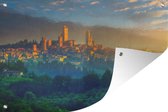 Lever de soleil sur San Gimignano près de la Toscane en Italie Affiche de jardin 180x120 cm - Toile de jardin / Toile d'extérieur / Peintures d'extérieur (décoration de jardin) XXL / Grand format!