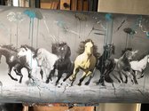 Rennende Paarden- Mixed Media- Katoenen canvasdoek op houten frame-70x140 cm,3D