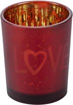 Theelichthouder Glas - Waxinelichthouder - Love Gold Rood - ø5,5cm