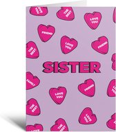 Kaart - Sister - Zus - Familie - Lief - Kaart - Cadeau - Geschenk - Roze - Paars - Liefde - Valentijnsdag