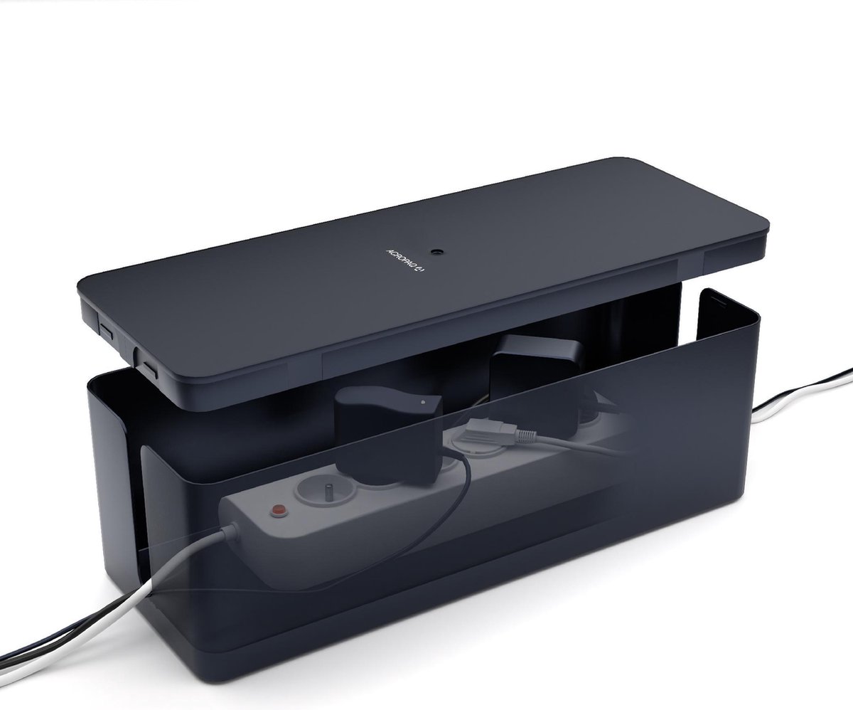 Opbergbox stekkerdoos - Kabel organiser - 'Large' Zwart - ACROPAQ ACM003
