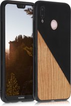 kwmobile hoesje voor Huawei P20 Lite - Backcover in zwart / bruin -Smartphonehoesje - Twee Kleuren Hout design