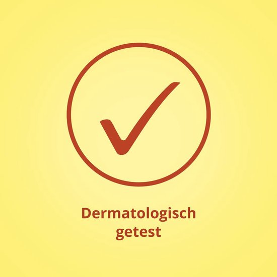 Een rood vinkje in een cirkel. Tekst: Dermatologisch getest.