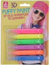 Puffy paint pennen 6 stuks - pennen 3D - puffy pennen - op vele materialen te gebruiken - 6 stuks - roze,geel,groen,paars,oranje,blauw,