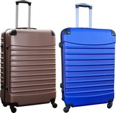 Bol.com Travelerz kofferset 2 delige ABS groot - met cijferslot - 95 liter - rose goud - blauw aanbieding