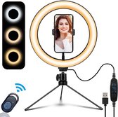 LED Ringlamp met Statief en Telefoonhouder - Bureau - Smartphone - Camera - Laptop - Desk Ring Light - incl. Bluetooth Afstandsbediening - Selfie Ring Light - Ringlight - Make Up Licht - Flit