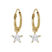 Zilveren oorbellen | oorringen met hanger | Gold plated oorringen, ster van kristal