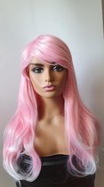 Pruik - Roze- Wit - Steil- Dames Pruik - Universeel - Lang